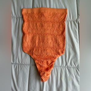 Textured Sleeveless Bodysuit Orange M Urban Outfitters